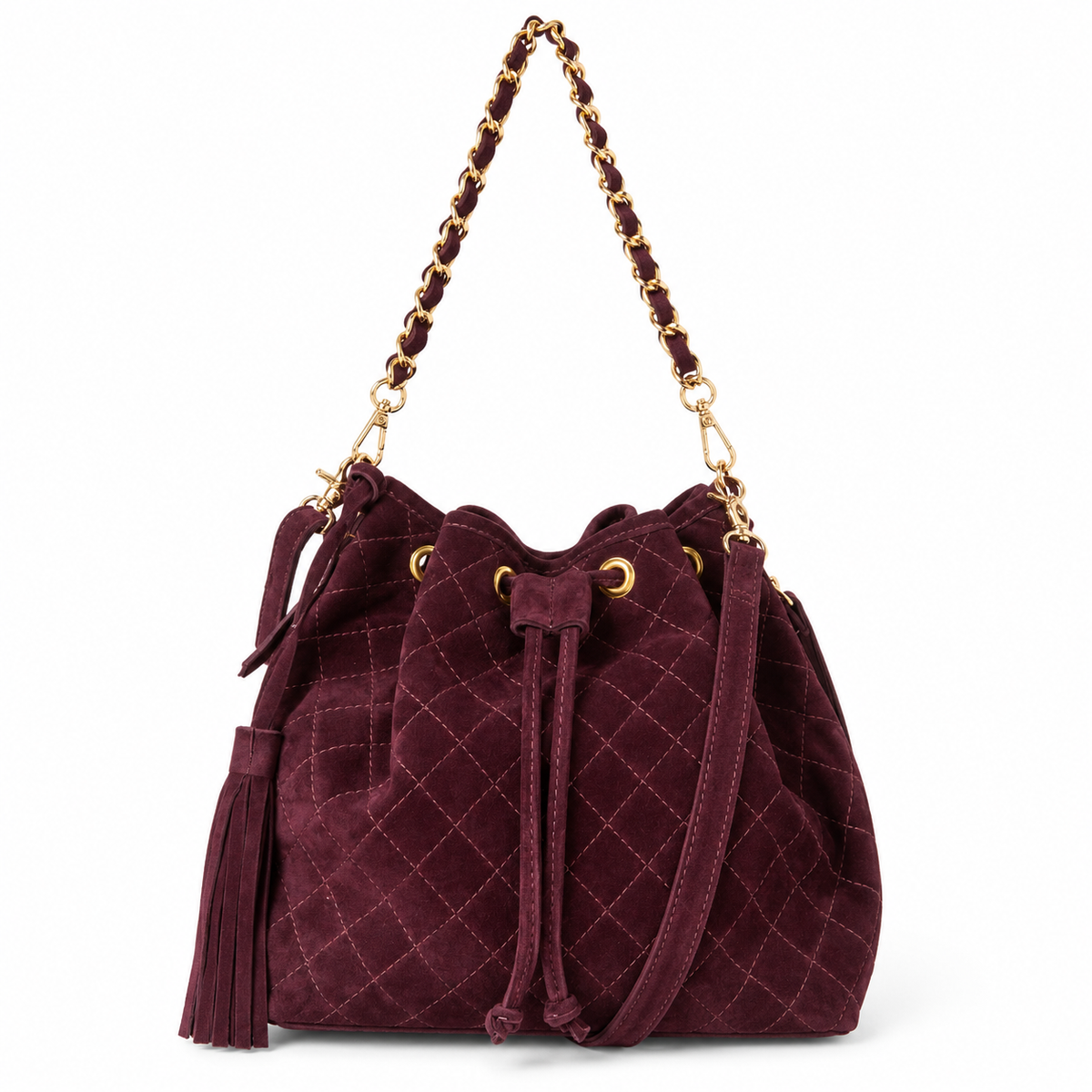 Reese Quilted Leather Bag-Plum Suede