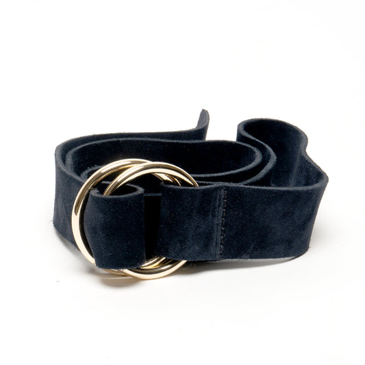 Double O Ring Belt-Navy Suede